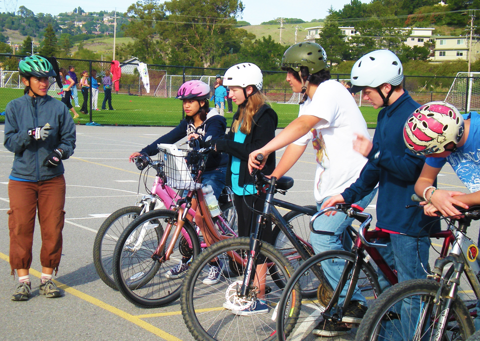 Group of students on bikes