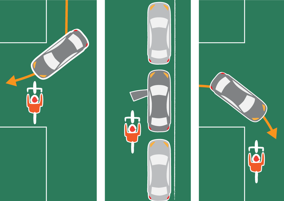 Diagram of bicycle avoiding cars in traffic