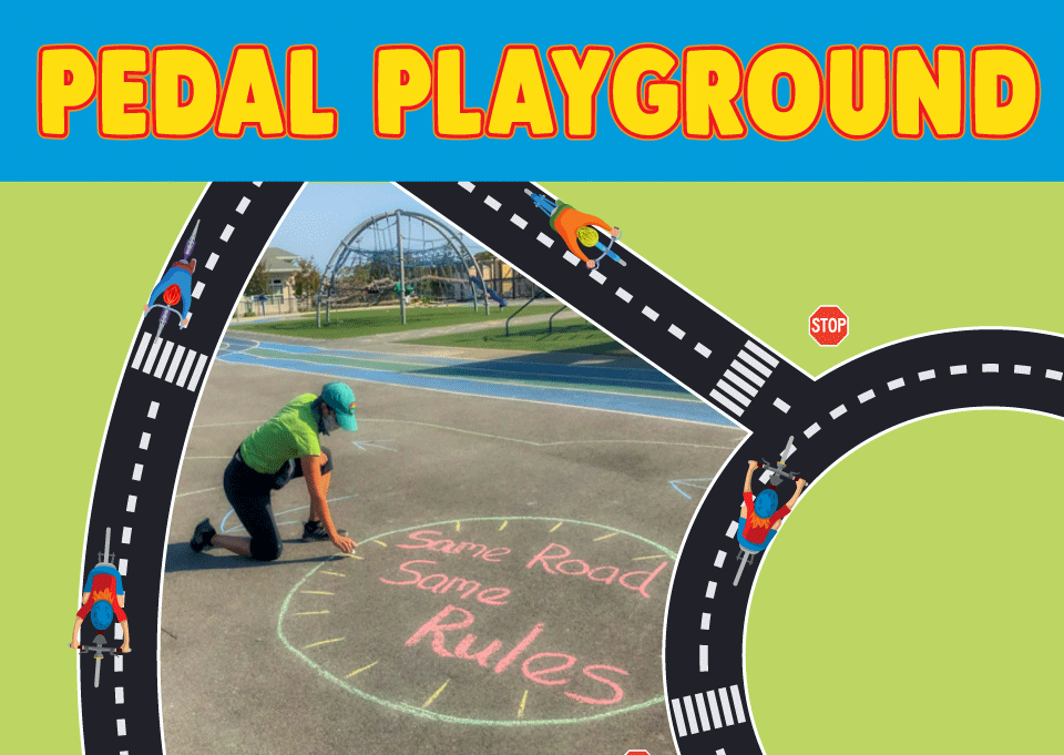 Pedal Playground-student marking chalk lines on outdoor surface