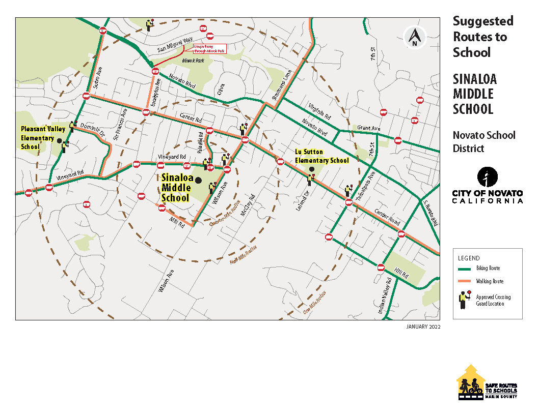 Sinaloa suggested routes to school map